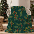1pc Christmas Green Leaf Red Berry Polka Dot Pattern Flannel Blanket, Soft Comfortable Warm, Deep Green Design, All-Season Sofa Blanket, Warm Cover, Multiple Sizes Available, Suitable for Living Room Sofa, Bedroom, Casual Reading, Home Office