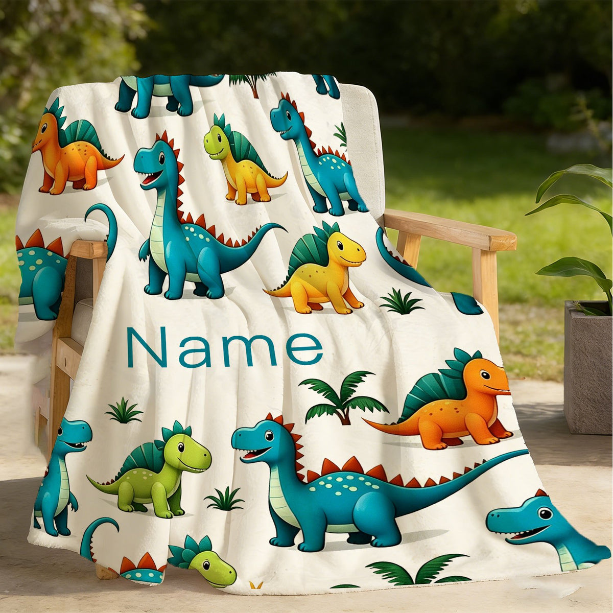 Cartoon Dinosaur Flannel Blanket, Plush Blanket, Personalized Custom Name Blanket, Comfortable Personalized Blanket, All-Season Gift Blanket, Suitable for Home and Travel, for Outdoor Enthusiasts, Holiday Gift for Family and Friends