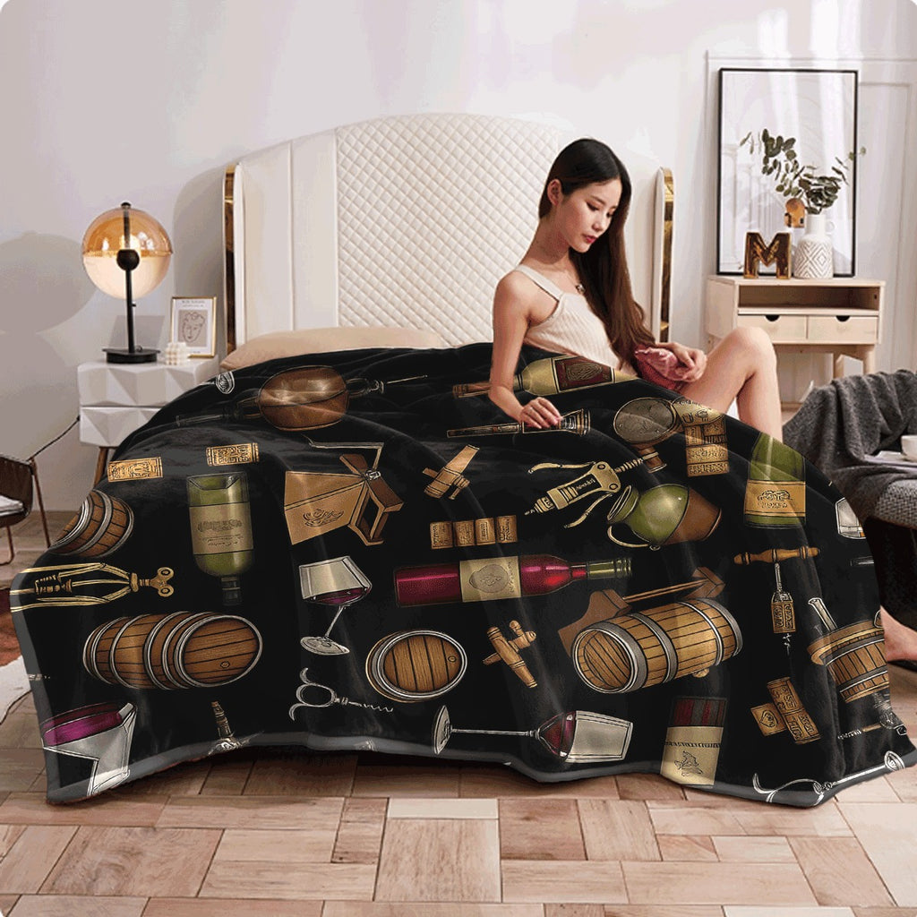 One Cozy Flannel Throw Blanket Featuring a Western Cow And Wine Theme, Soft And Reversible, Suitable for All Seasons, Ideal for Home, Office, Or Travel. A Perfect Gift for Wine Enthusiasts, Measuring 31.0inch X 47.0inch