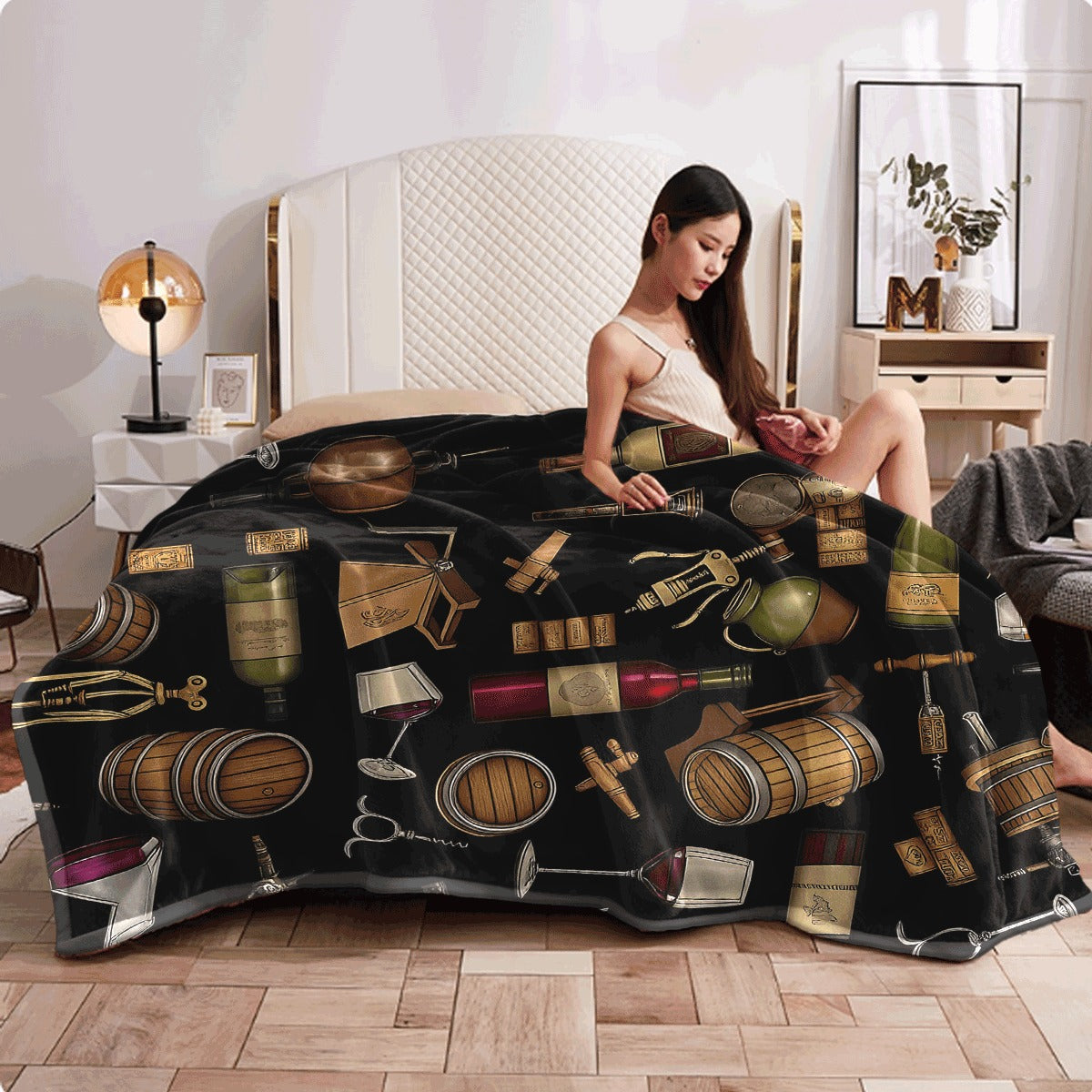 One Cozy Flannel Throw Blanket Featuring a Western Cow And Wine Theme, Soft And Reversible, Suitable for All Seasons, Ideal for Home, Office, Or Travel. A Perfect Gift for Wine Enthusiasts, Measuring 31.0inch X 47.0inch