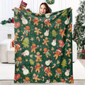 A Green Thickened and Warm Christmas Lovely Gingerbread for Man Print Ladies Blanket, Contemporary Soft and Comfortable Flannel Blanket, the Perfect Gift for Christmas, Birthday, Fit, and Sofa Decoration, Light and Comfortable Camping Blanket