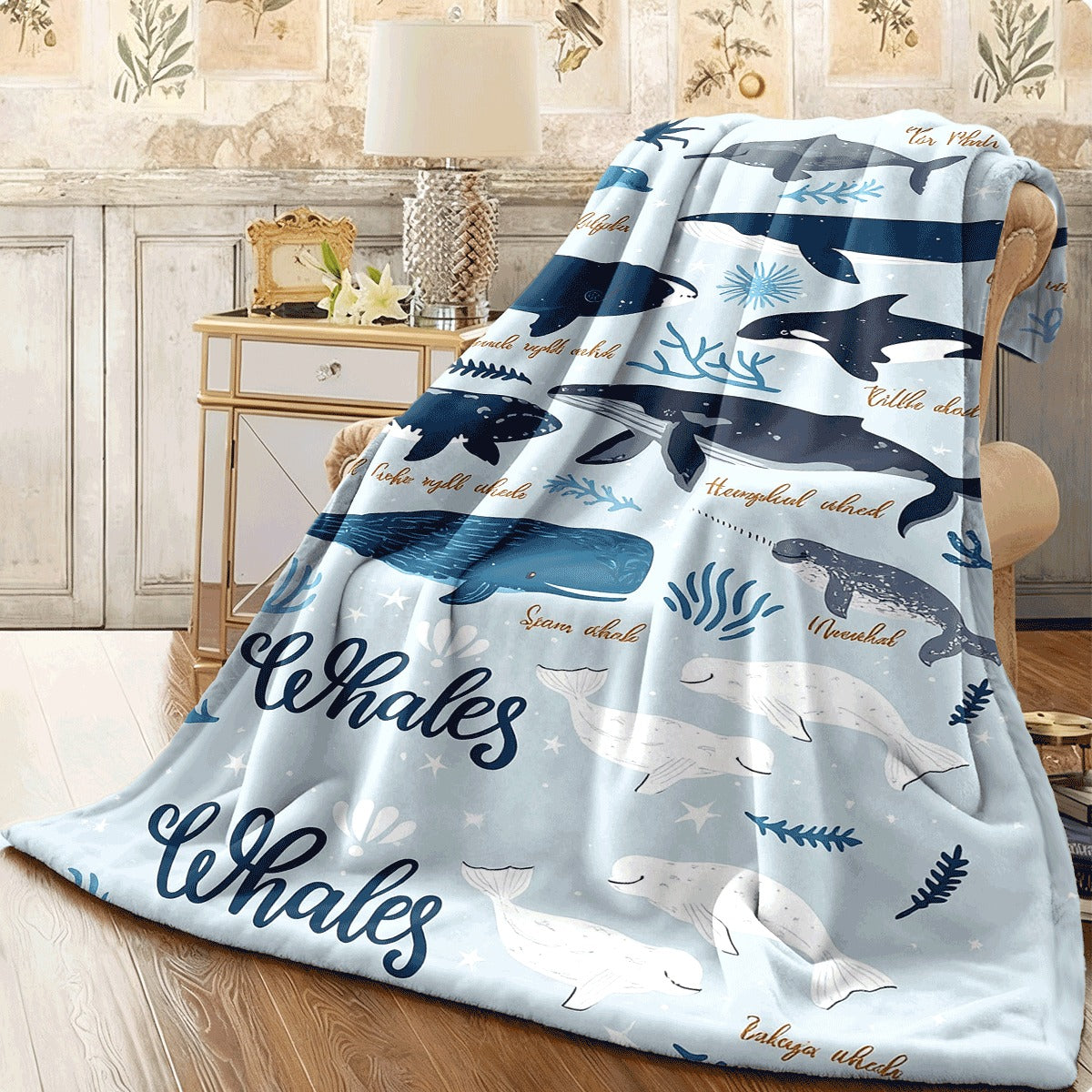 1pc Cozy Whale Pattern Flannel Throw Blanket Soft, Warm, And Versatile for Couch, Bed, Office, And Travel