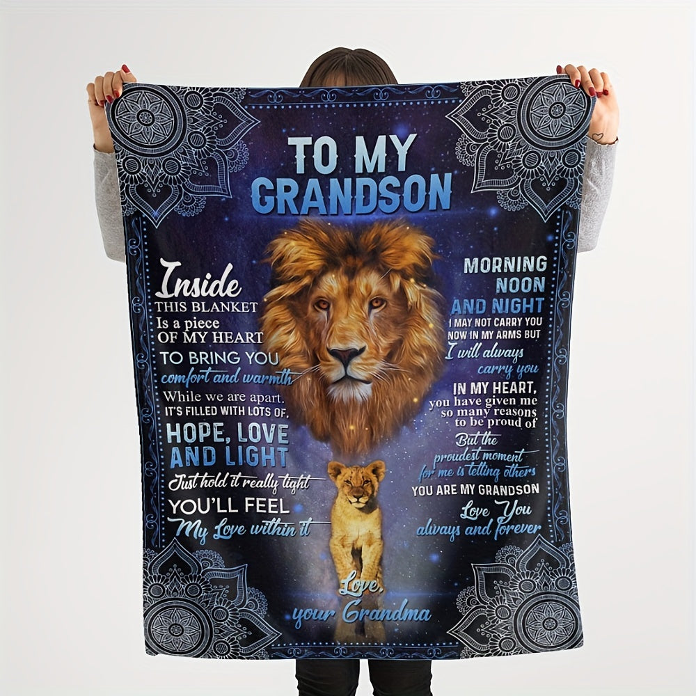 Shippednextday Lion Print Flannel Blanket, Conveying The Message of to Grandchildren, Suitable for Sofas, Beds, Offices, Camping, Travel, Home Decoration, Is The Perfect Holiday Gift from Grandmother