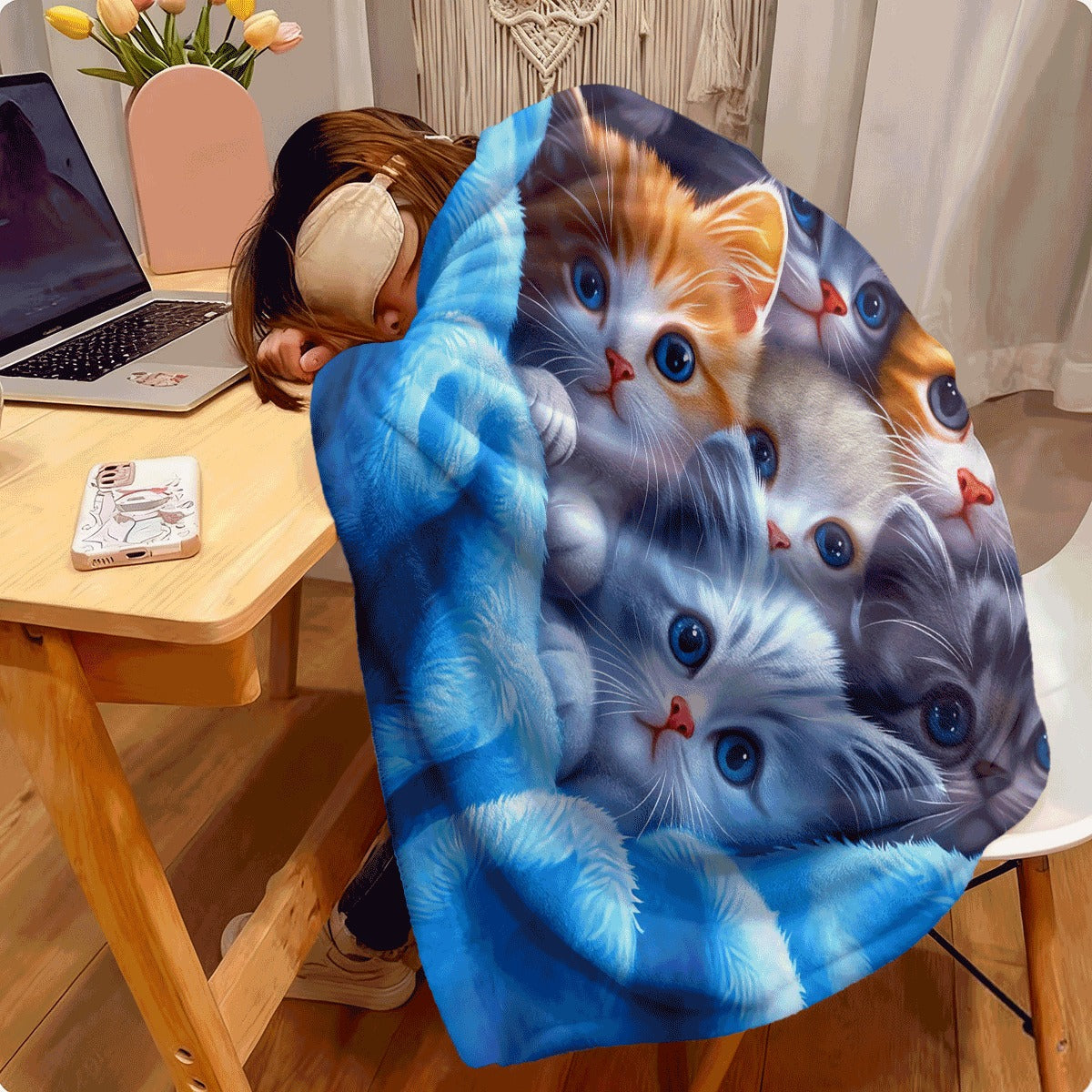 1pc Adorable Kittens HD Print Flannel Blanket Soft Warm Lightweight Throw with Vivid 3D Cat Design Durable Anti-Pill Fleece for Sofa Travel Office Ideal Gift for Cat Lovers Cat Love