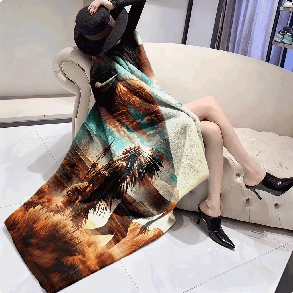 1pc Soft Yak Fleece Blanket with Tribal Pattern Machine Washable All-Season Comfort for Sofa Travel & Camping Perfect Gift for Nature Lovers Blanket for Travel Throw Vibrant Pri