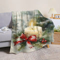 1pc Christmas Candle And Pine Branch Berry Flannel Blanket, Off-White Warm Tone Design, Durable Plush Warm Throw, Suitable for Weekend Sofa Naps, Home Afternoon Rest, Camping Leisure