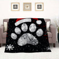 1pc of Large Flannel Blanket with a Black Design Featuring a Christmas Red Hat and White Paw Print Pattern, Suitable for Christmas Winter Decor, Holiday Home Decoration, Living Room Sofa Throw, and Home Naps