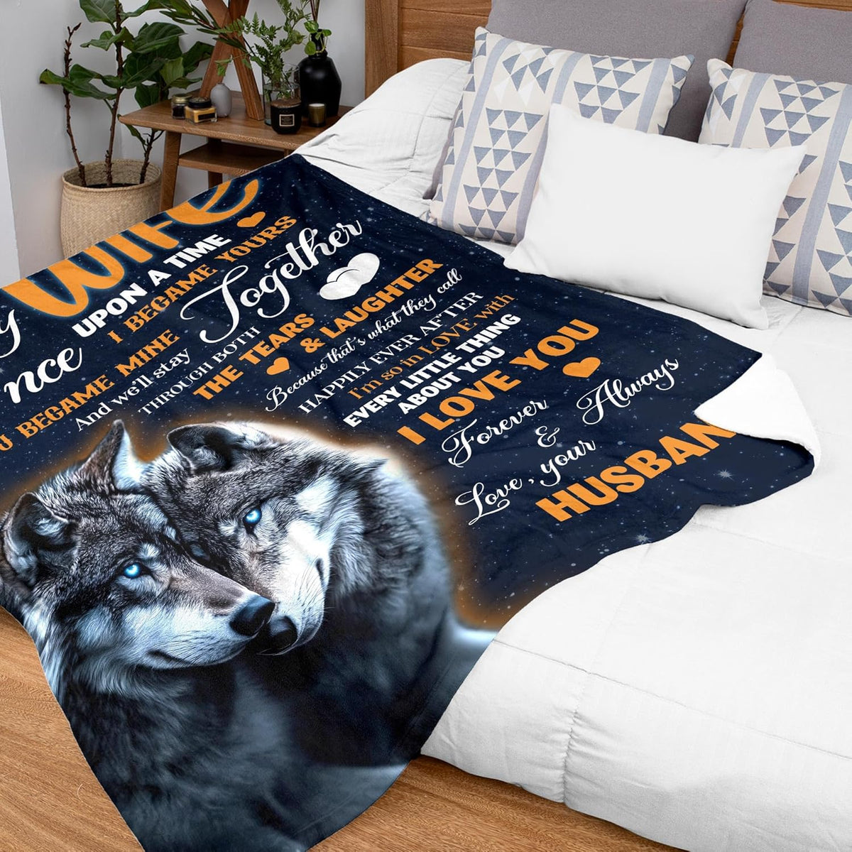 Blanket for My Wife from Her Husband, Cozy Throw Featuring a Romantic Wolf Pair for Couch, Bed, Or Sofa, Super Soft And Warm, Perfect Birthday Gift for Wife, Wedding, Anniversary, Or Valentine'S Day