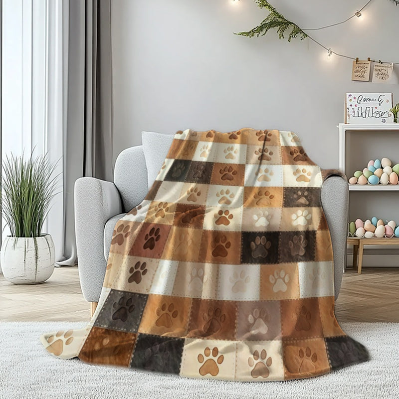 1pc of Ultra-soft Flannel Pet Paw Print Blanket - a Comfortable All-season Blanket Available in Brown, Brown-orange, Brown-yellow, and Brown-red Colors, with Patterned Styles. Suitable for Sofa,, Camping, and Travel - the Perfect Gift for Pet