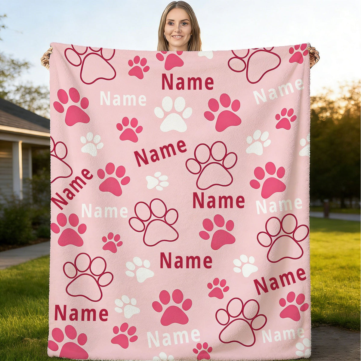 Personalized Custom Name Blanket, Dog Paw Flannel Blanket, Plush Blanket Gift for Outdoor Enthusiasts, All-Season Gift Blanket Suitable for Home and Travel, Comfortable Personalized Blanket, Holiday Gift for Family and Friends