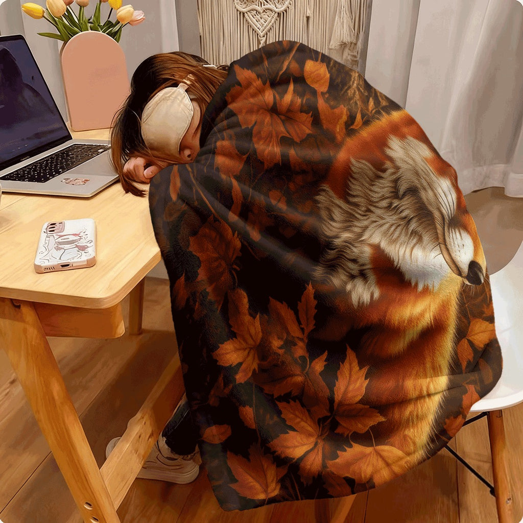1pc Fox in Autumn Leaves Throw Blanket Realistic Fox And Fall Foliage HD Digital Print Soft Lightweight Flannel All-Season Blanket for Couch Travel Home Office Cozy Warm Decorative Ac
