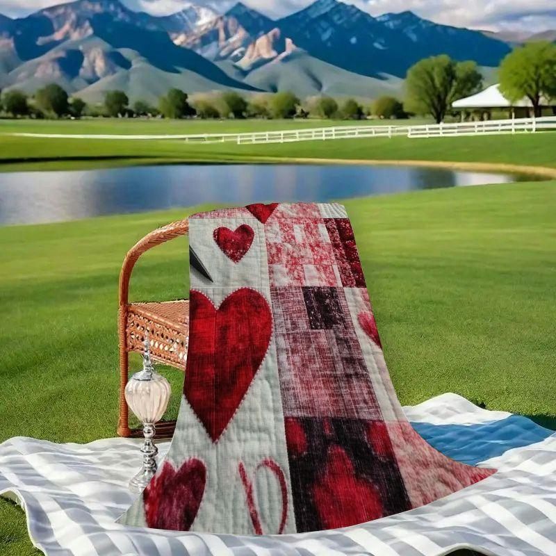 Vintage Style Valentine'S Day Flannel Shawl Blanket | Soft and Warm, Reversible, Plaid Heart Pattern, Suitable for Sofa,, Car, Office, Camping - All-Season Gift