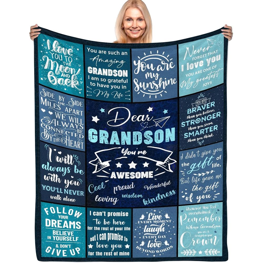Grandparents' Gift for Grandson, Birthday Present for Grandson, Soft Flannel Blanket, Christmas And Valentine'S Day Gift Idea for Grandson, Blanket for My Dear Grandson, from Grandparents