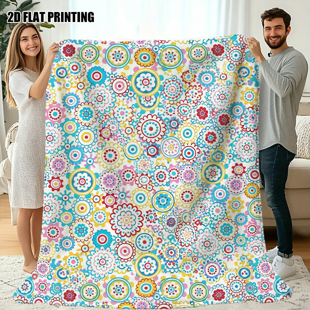 1pc Colorful Geometric Pattern Blanket, Bohemian Style Design, Soft Plush Surface, Lightweight and Durable Flannel Material, Multiple Sizes Available, Perfect for Holiday Gatherings, Living Room Lounging, Bedroom Sleeping, Study Reading