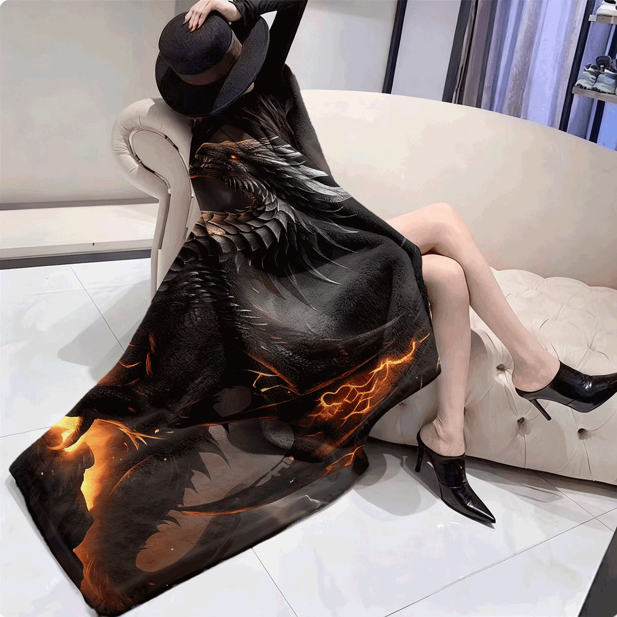 1pc Luxury Super Soft 3D Black Dragon Printed Flannel Blanket Contemporary Style Machine Washable All-Season Comfort for S Sofas Offices & Air Conditioning Perfect Holiday Gift for Family O