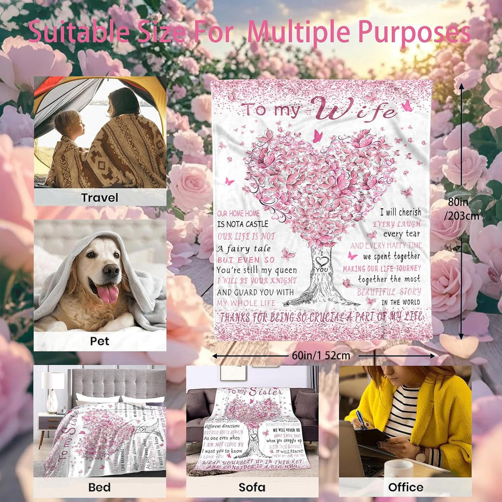 Birthday Gifts for Wife from Husband, Wife Birthday Gift Ideas, Wedding Anniversary Romantic Gifts for Women, Christmas& Valentines Day Gift for Wifey, to My Wife's Flannel Throw Blanket 80 X 60