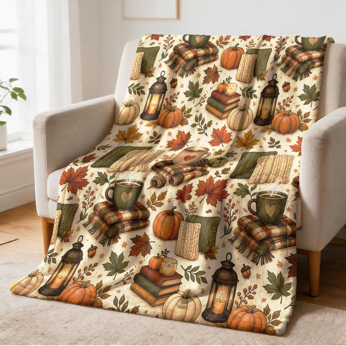 1pc Autumn Pumpkin Coffee Lantern Blanket, Maple Leaf Themed Flannel Blanket - Large Size, Soft, Lightweight, and Warm, Suitable for All Seasons - Perfect for Bed, Sofa, Office, Camping, and Travel - The Best Choice for a Blanket, a Perfect Gift