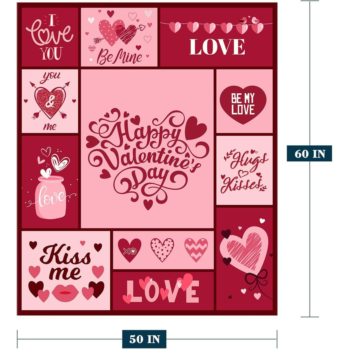 Neatee Living Valentine'S Day Decorative Throw Blanket 50 by 60 in Pink Plaid with Love Hearts, Ideal Gift for Girlfriend, Wife, Or Couples, Soft Flannel Blanket for Couch, Sofa, Or Bed