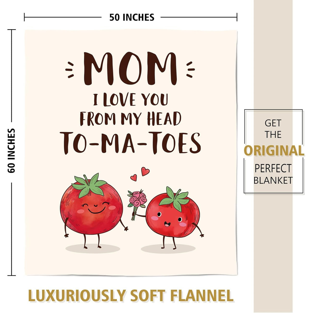 Gifts for Mom, Unique Mom Birthday Gifts, Valentines Day Mothers Day Christmas to-Ma-Toes Blanket for Mother from Daughter Son, Soft Cozy Flannel Throw Blanket 60 X 50