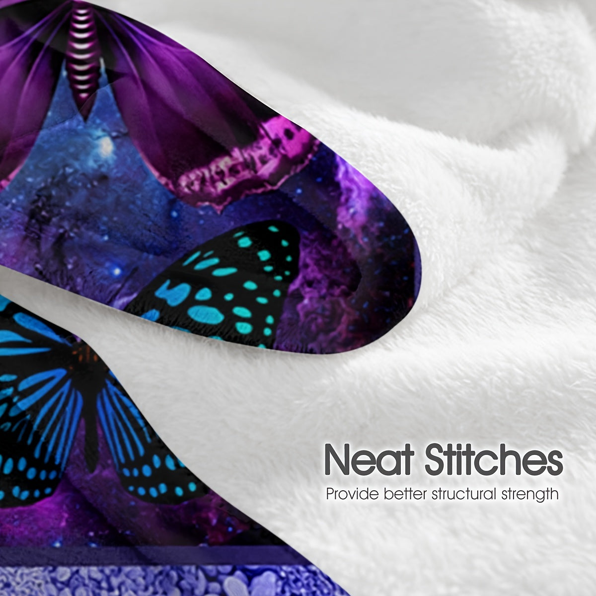 Purple Butterfly Flannel Blanket- Modern Style Reversible Digital Print Animal Theme, Suitable for All Seasons, Multifunctional Microfiber Bedding, Machine Washable- Moon Palace