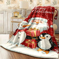 One Cozy Fleece Blanket Featuring Santa, a Snowman, And a Penguin, Made of Soft And Warm Polyester. Perfect for Naps, Camping, Travel, Office Use, And Home Decoration. an Ideal Holiday Gift