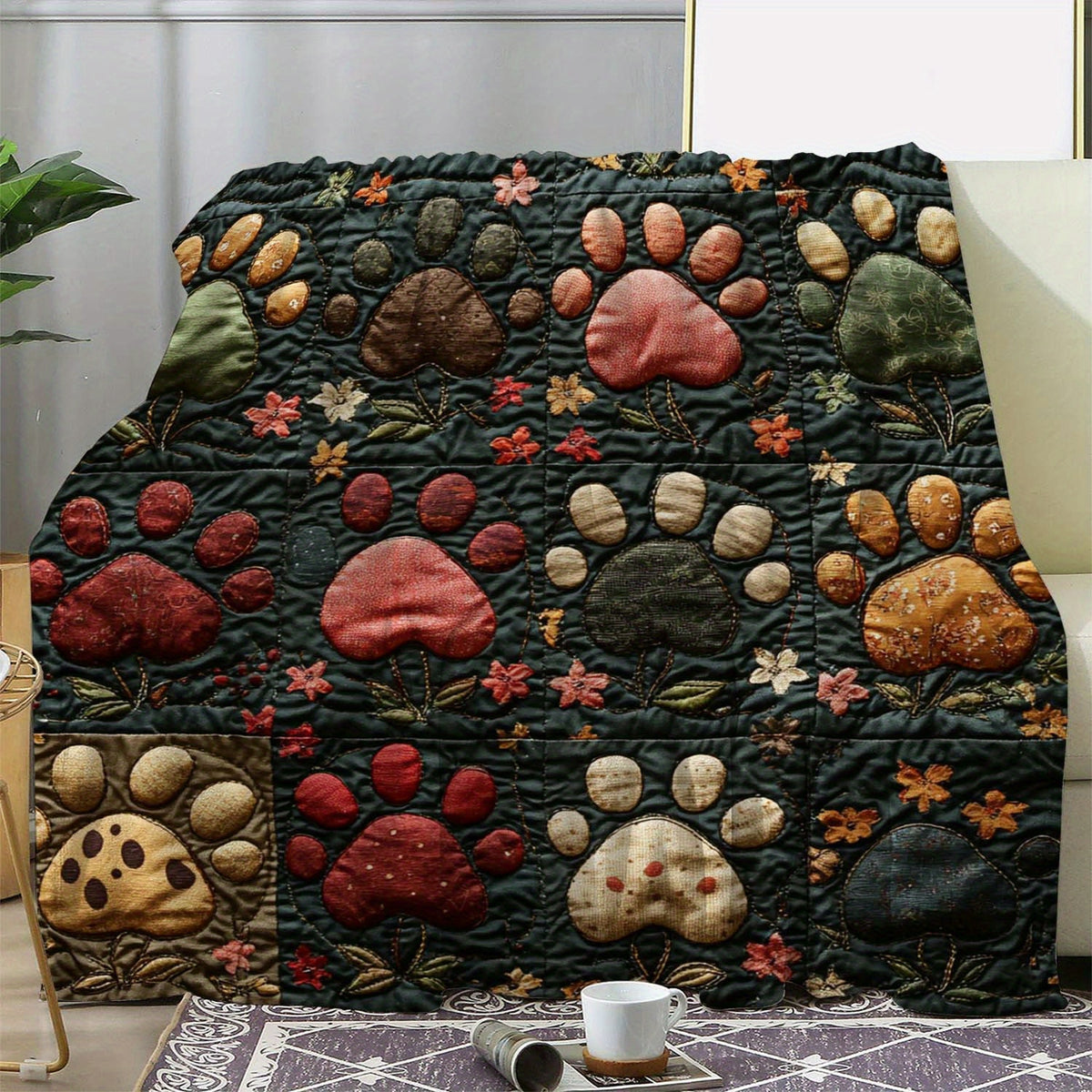 Pet Paw Print Theme Digital Printed Flannel Blanket - 100% Fiber, Suitable for Light And Warm Adaptation in All Seasons, Shop, Sofa, And Other Scenes, Presenting Cute Style, Delivering a Healing Atmosphere, Soft And Skin-Friendly Pet Lover Gifts