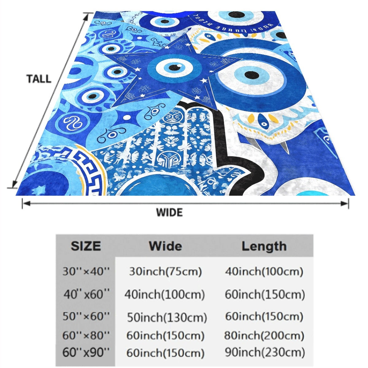 1pc Bohemian Style Flannel Blanket with Evil Eye And Star Pattern Ultra-Soft Warm Machine Washable All-Season Comfort for Sofa Travel Camping And Home Decor Blue And Black Design