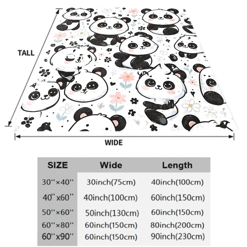 1pc Cute for panda Pattern Flannel Blanket Sweet Pastel Flowers And Adorable for panda Print Ultra-Soft All-Season Throw for Couch Sofa Cozy Gift for Panda Lovers