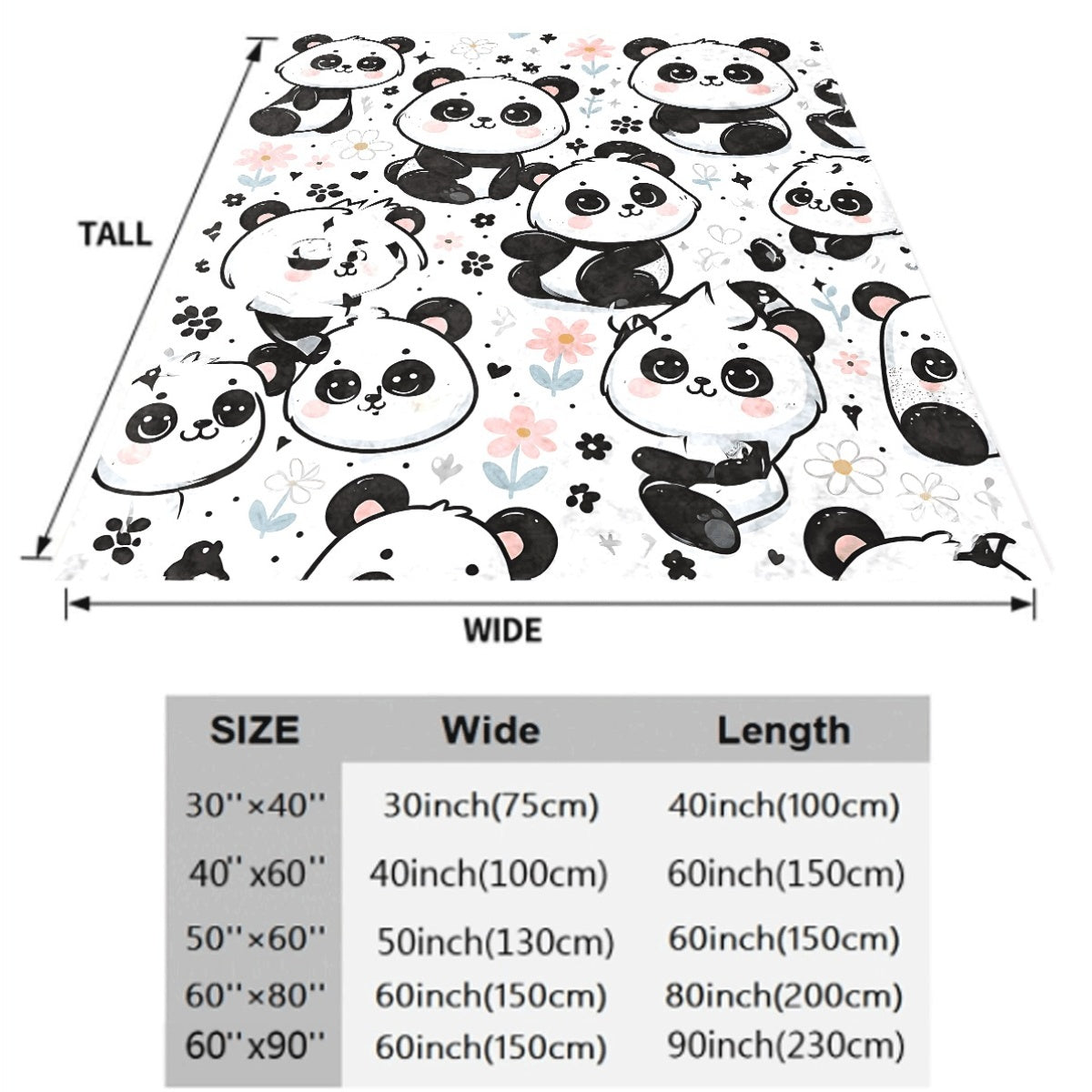 1pc Cute for panda Pattern Flannel Blanket Sweet Pastel Flowers And Adorable for panda Print Ultra-Soft All-Season Throw for Couch Sofa Cozy Gift for Panda Lovers