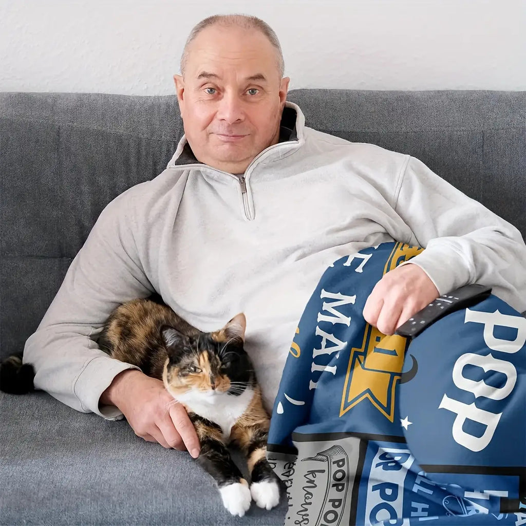 Pop Pop Gift Blanket: Ideal for Celebrating for dad'S Birthday, Father'S Day, Christmas, Or Any Special Event - Modern Design, Machine Washable, Made of 100% Polyester