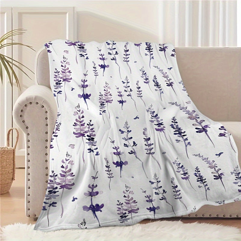 1pc Lavender Floral Pattern Flannel Blanket, Gift Blanket for Family and Friends, Nap Blanket, Throw Blanket, Sofa Blanket, Multi-purpose Blanket for Camping and Travel