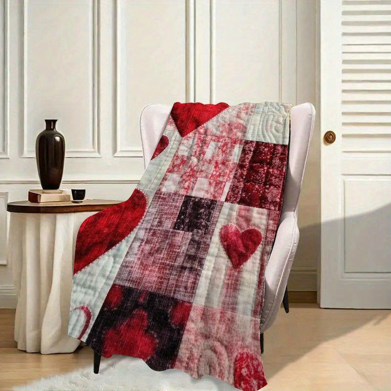 Vintage Style Valentine'S Day Flannel Shawl Blanket | Soft and Warm, Reversible, Plaid Heart Pattern, Suitable for Sofa,, Car, Office, Camping - All-Season Gift