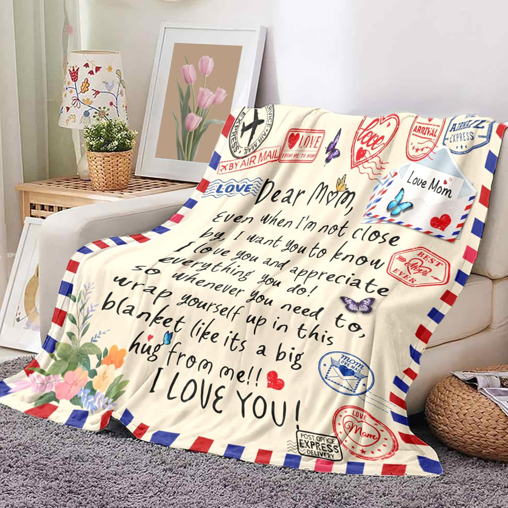 Christmas Valentines Throw Blankets Gifts for Mom from Daughter Son 52x60, I Love You Mom Blanket Birthday Gifts for My Best Mother, A Letter Love Dear Mother to My Mom's Blanket Mothers Day Presents