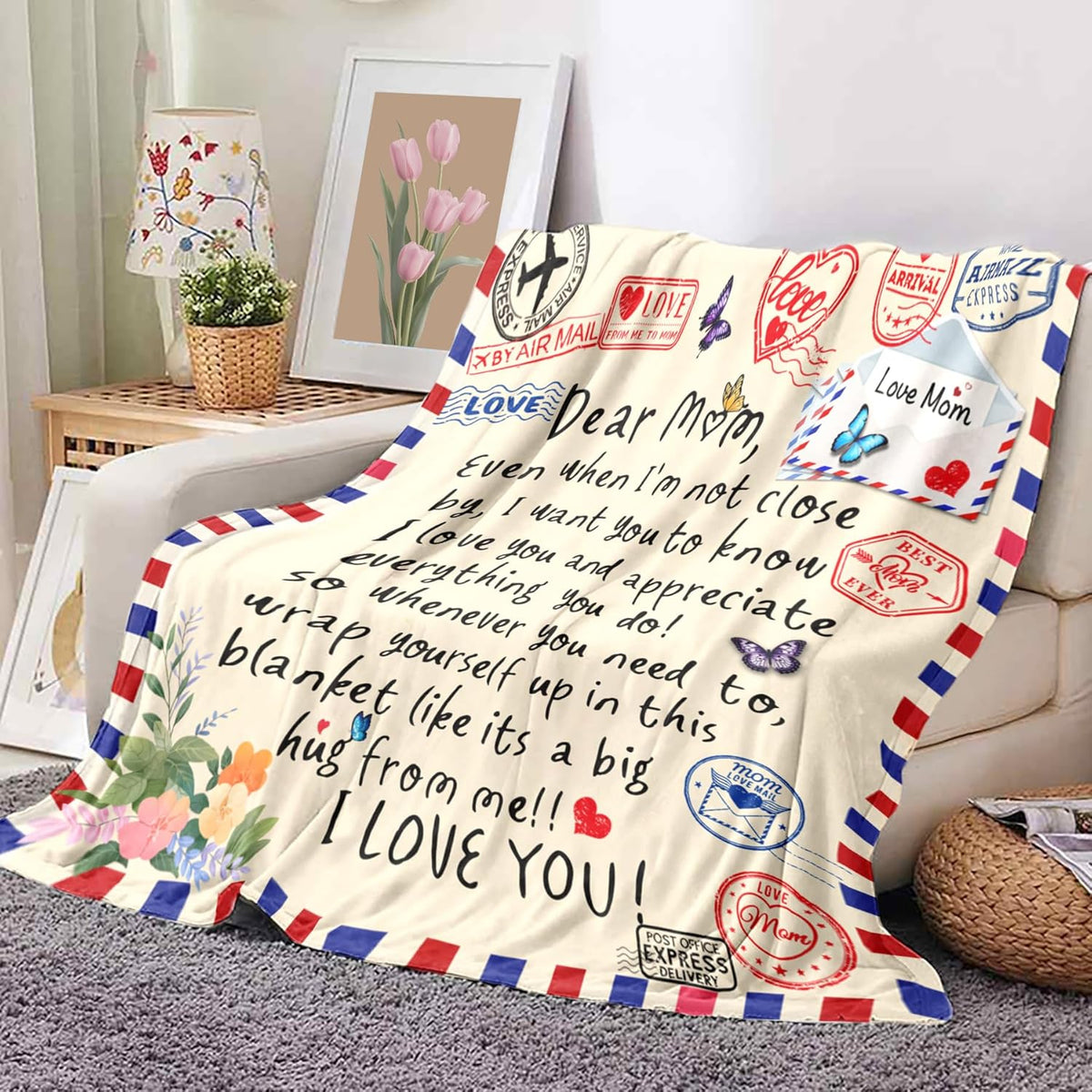 Christmas Valentines Throw Blankets Gifts for Mom from Daughter Son 52x60, I Love You Mom Blanket Birthday Gifts for My Best Mother, A Letter Love Dear Mother to My Mom's Blanket Mothers Day Presents
