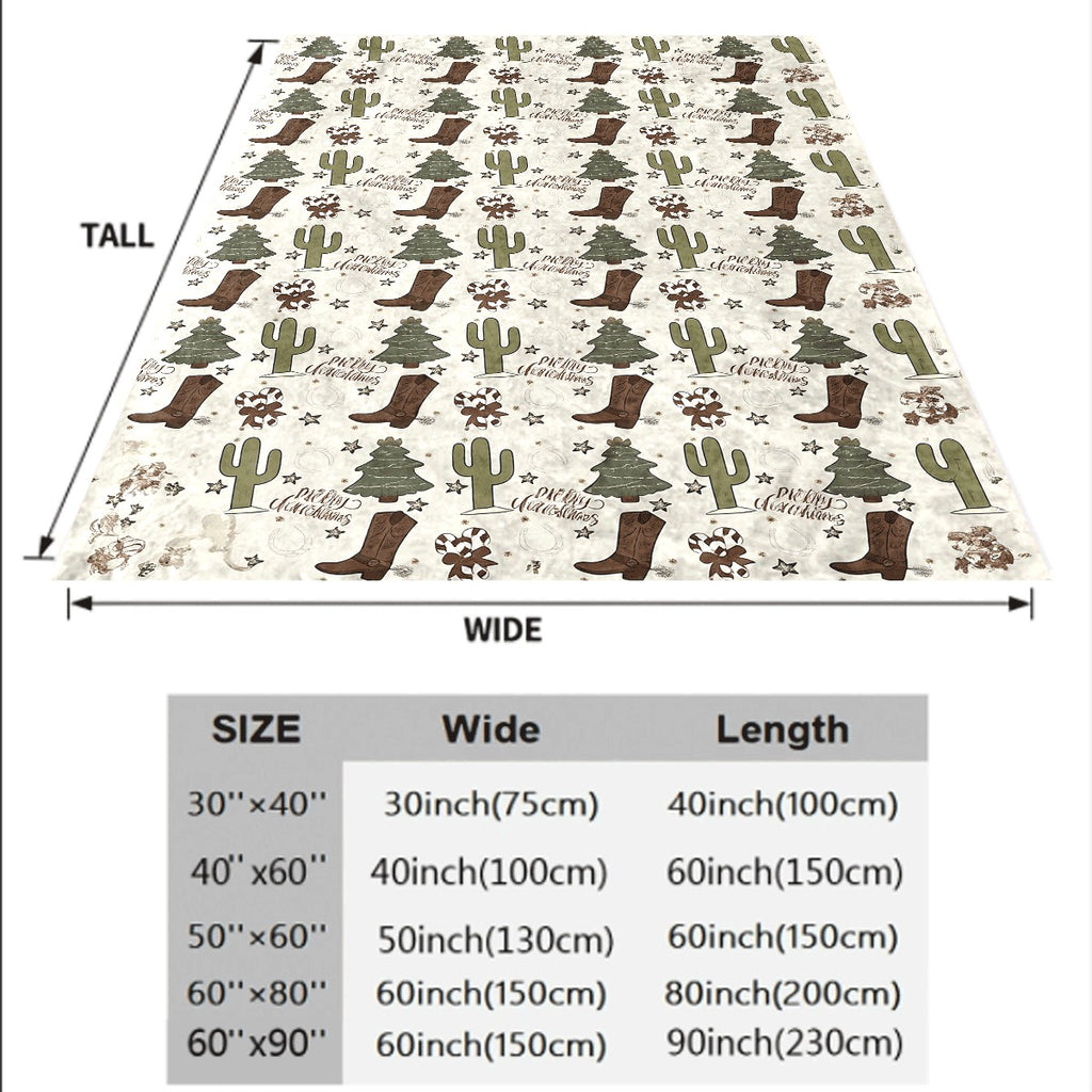 1pc Festive Western Cow Christmas Throw Blanket Cozy Flannel with Cacti, Horse Boots & Trees Design, Machine Washable, All-Season Comfort for Home & Holiday Decor, Cow Christmas Decorations