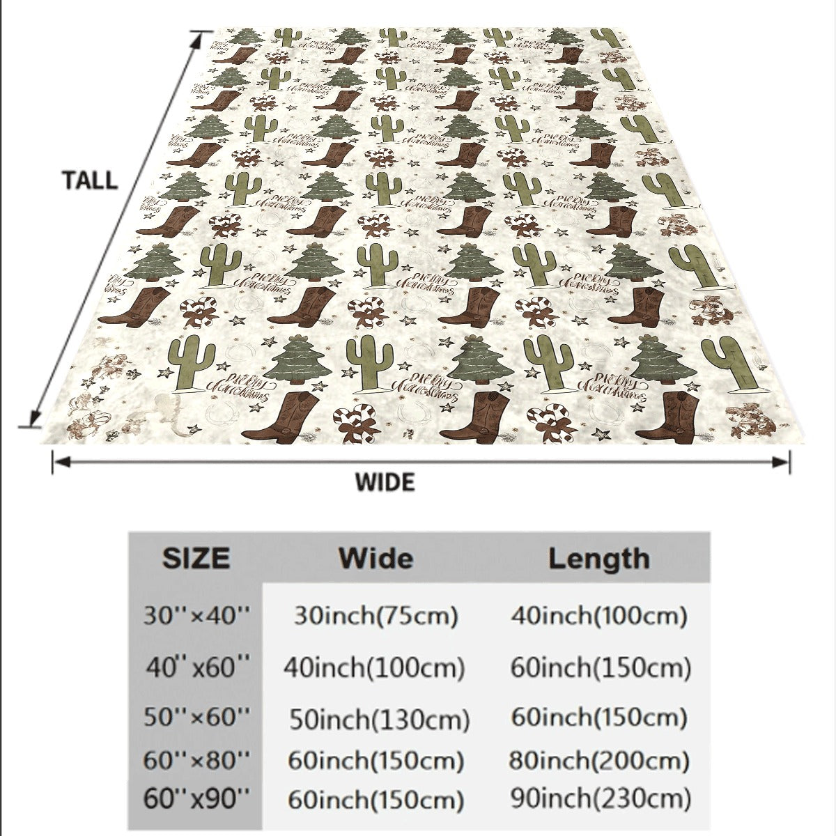 1pc Festive Western Cow Christmas Throw Blanket Cozy Flannel with Cacti, Horse Boots & Trees Design, Machine Washable, All-Season Comfort for Home & Holiday Decor, Cow Christmas Decorations