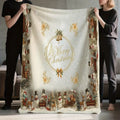 1pc, 1 Christmas Snowman with Bells and Golden Floral Pattern Flannel Blanket, Soft, Comfortable, and Warm, White Romantic Design, Durable Plush Surface, All-season Universal Sofa Blanket, Thermal Throw Blanket, Multiple Sizes Available
