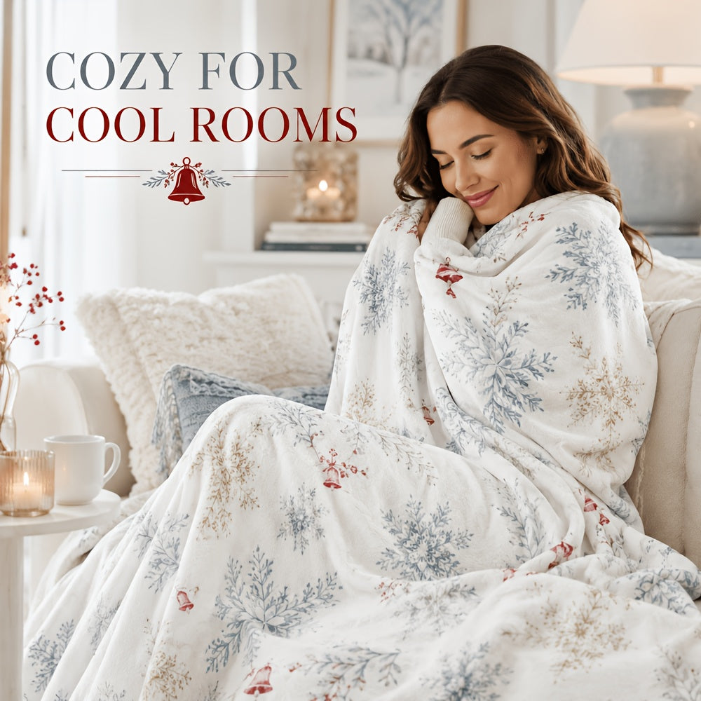 Blanket, White Snowflake Christmas, Blanket Autumn and Winter Warm Living Room Sofa Blanket Bedroom Blanket Lunch Break Air Conditioning Blanket