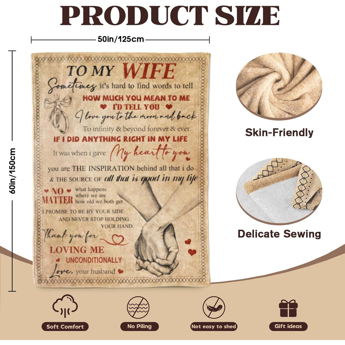 Wife Christmas Birthday Gifts from Husband Ideas- Happy Wedding Anniversary Romantic Gifts for Women- I Love You Gift for Her- Anniversary Birthday Presents for Her- to My Wife Blanket 50x60