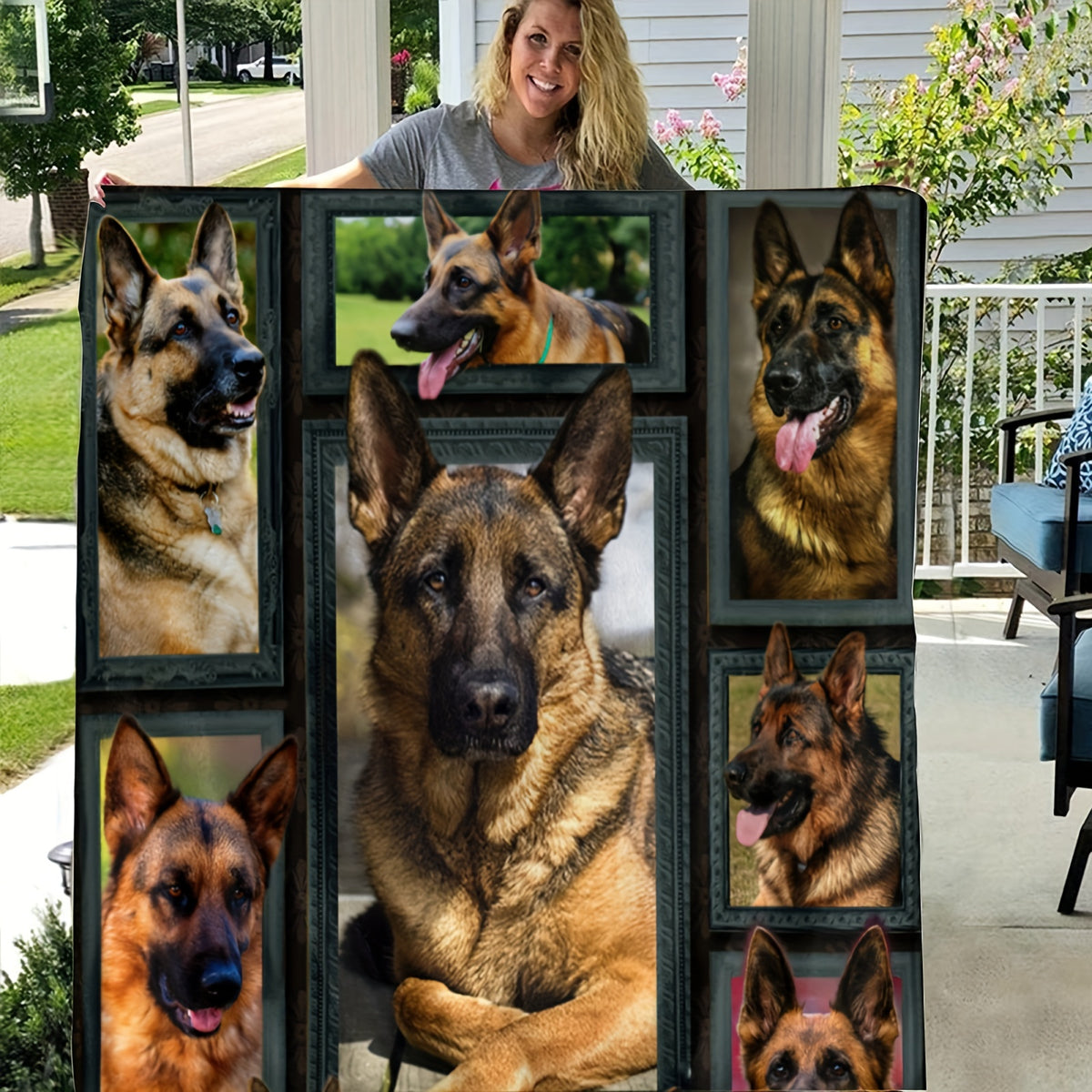 1pc German Shepherd Print Flannel Blanket for Adults - Soft Warm All-Season Throw with Multi-Color Vintage Dog Collar & Tag Design, Hand Wash Only, Perfect for Couch, Sofa, Bed, Office, Camping, Travel - Ideal Gift for Dog Lovers, Dog Blanket, Dogthemed D