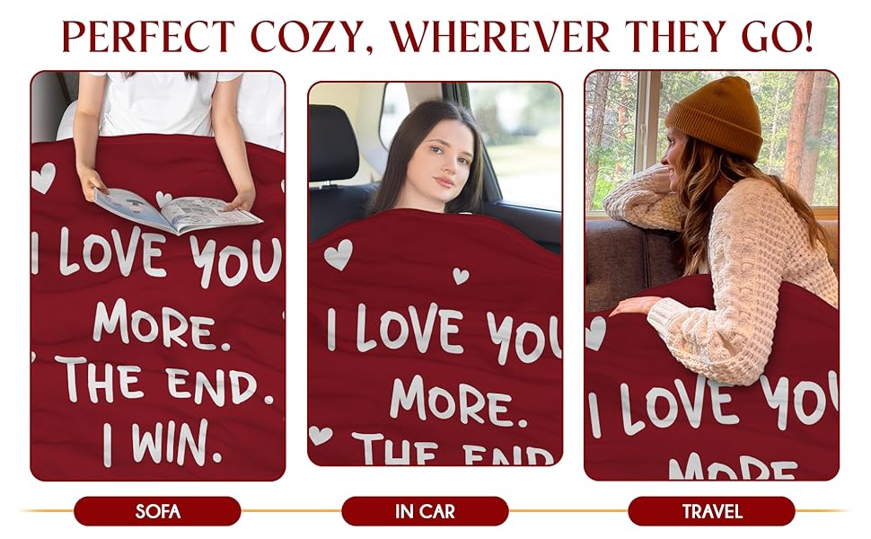 Valentines Day Gifts for Him Her- I Love You More Super Soft Flannel Throw Blanket 60x80 In- Anniversary Wedding Gifts for Men Women Girlfriend Boyfriend, Romantic Husband Wife Birthday Gift