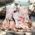 1pc of Pink Floral and White Horse Themed Flannel Blanket, Soft, Comfortable, and Warm, with a Romantic Pink Design and Durable Plush Surface. A Versatile All-season Bed Blanket and Warm Throw, Available in Multiple Sizes. Suitable for Living Room