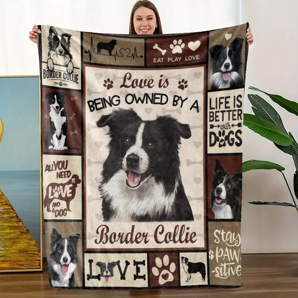 Cozy Border Collie-Themed Flannel Blanket- Soft, Breathable& Machine Washable, Contemporary Animal Print Design, Perfect Gift for Dog Lovers, All-Season Use, Dog Lover