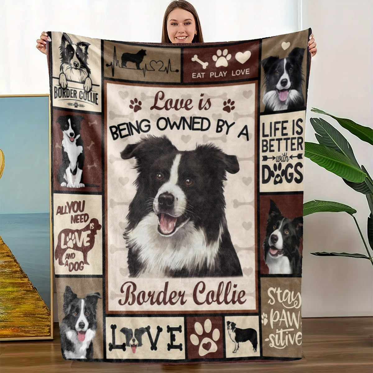 Cozy Border Collie-Themed Flannel Blanket- Soft, Breathable& Machine Washable, Contemporary Animal Print Design, Perfect Gift for Dog Lovers, All-Season Use, Dog Lover
