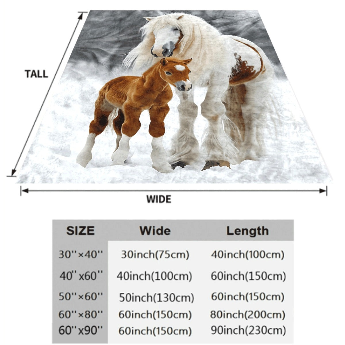 1pc Flannel Blanket Ultra Soft Double Sided Print Warm Fuzzy Throw Blanket with Mother Horse And Foal White And Brown Pattern All Season for Bed Sofa Couch Chair