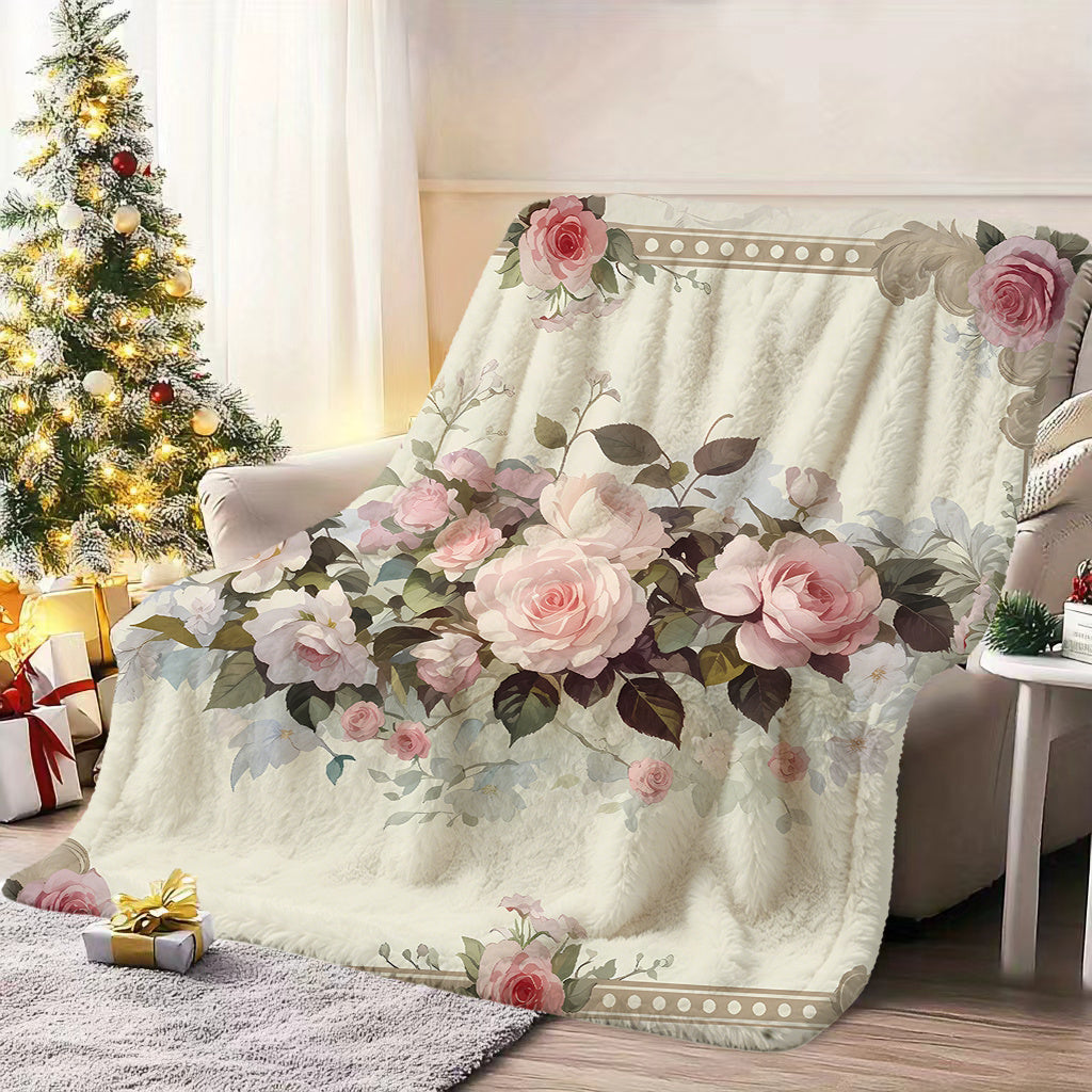 1pc Vintage Floral Pattern Blanket, Elegant Style Design, Soft Plush Surface, Lightweight and Durable Flannel Material, Multiple Sizes Available, Perfect for Holiday Gatherings, Living Room Lounging, Bedroom Warmth, Study Reading, Seasonal Home Decor