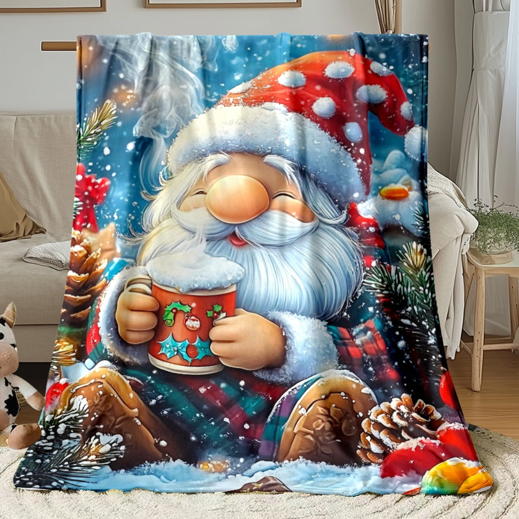 1pc Santa Claus Holding Hot Drink Pattern Red Blanket, Large Plush Throw Blanket, Suitable for Weekend Sofa Naps, Movie Entertainment Time, Bedside Decor