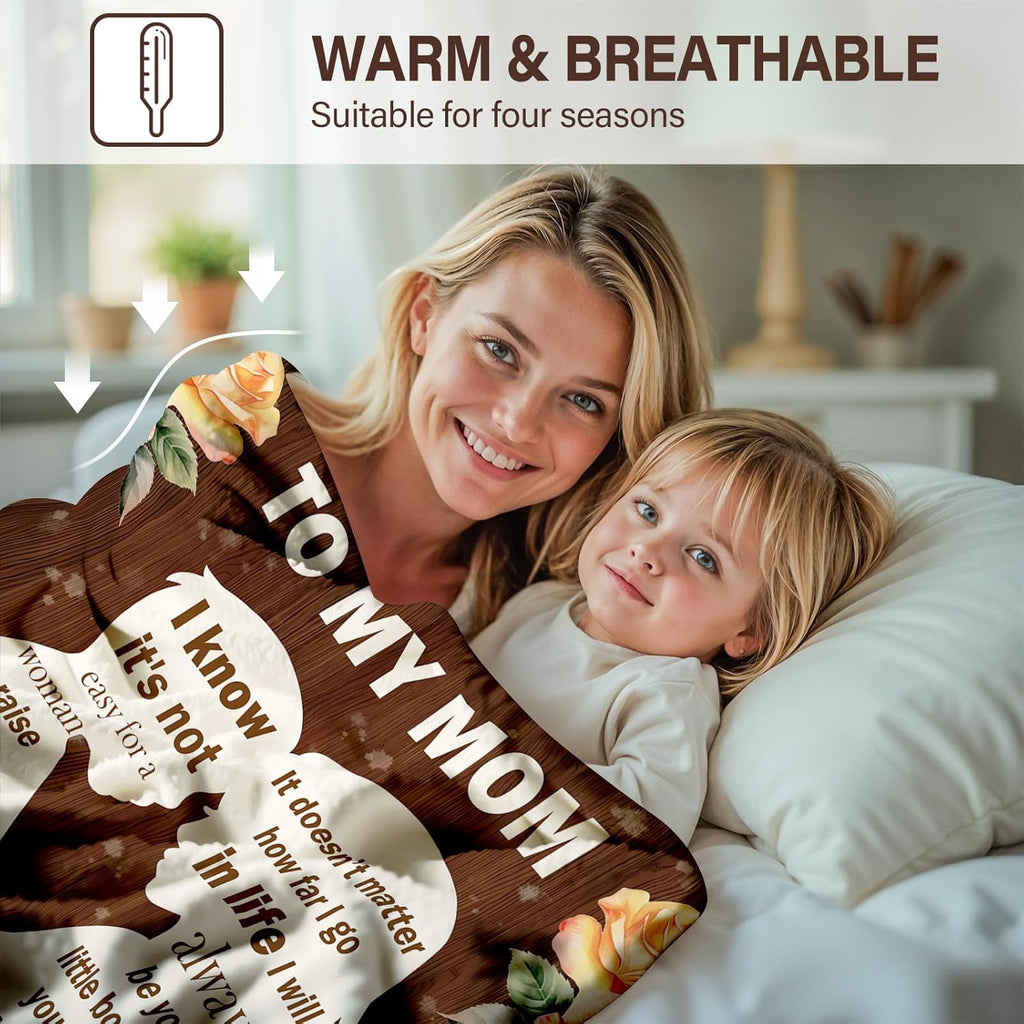Presents for Mom from Her Son, a Cozy Blanket That Says 'I Love You Mom', Perfect for Christmas And Thanksgiving, a Soft Flannel Blanket for Her Birthday And Mother'S Day, Measuring 50 X 60