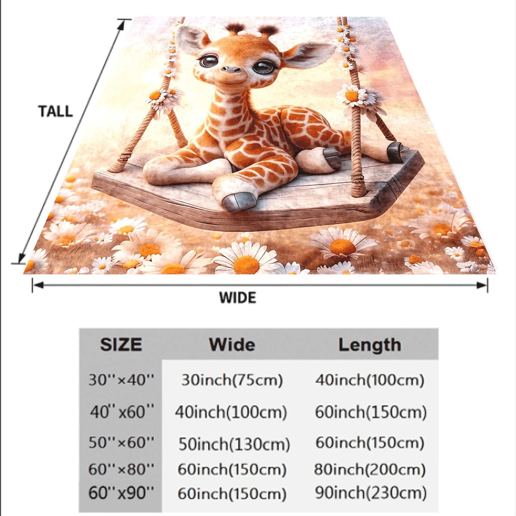 1pc Cute Giraffe on Swing Flannel Blanket Adorable Brown & White Giraffe with Sunflower Decor Cozy Soft Throw for Sofa Nursery Room Decor All-Season Warmth