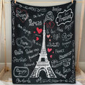 1pc Eiffel Tower with French-Style Romantic Handwritten Font Pattern Flannel Blanket, Soft, Comfortable, and Warm, with a Black Background and White Print Design, Durable Plush Surface, All-season Universal Sofa Throw, Warm Lap Blanket